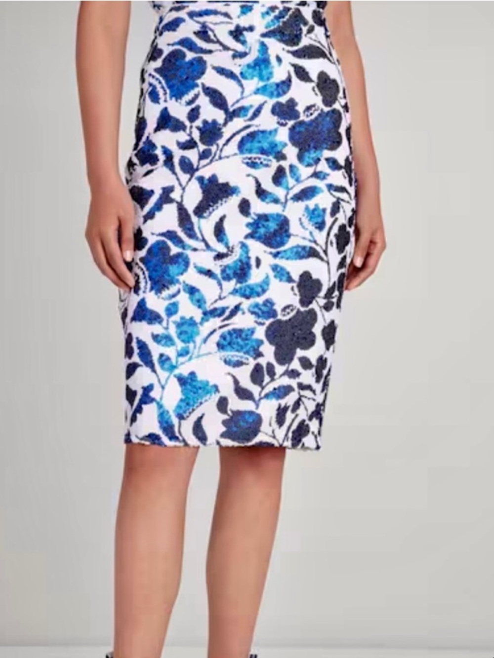 NWT Kate Spade Blue and White Floral Sequin Skirt